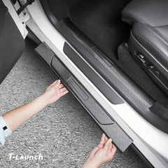 Carbon Fiber Style Door Sill Protectors for Tesla Model Y L 2026+