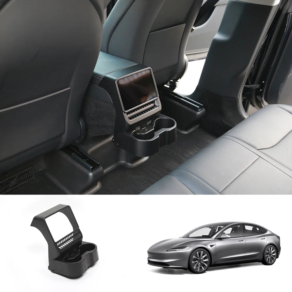 Multi-Functional Foldable Rear Console Cup Holder for Tesla Model Y Juniper 2025+ / Model 3 Highland 2024+