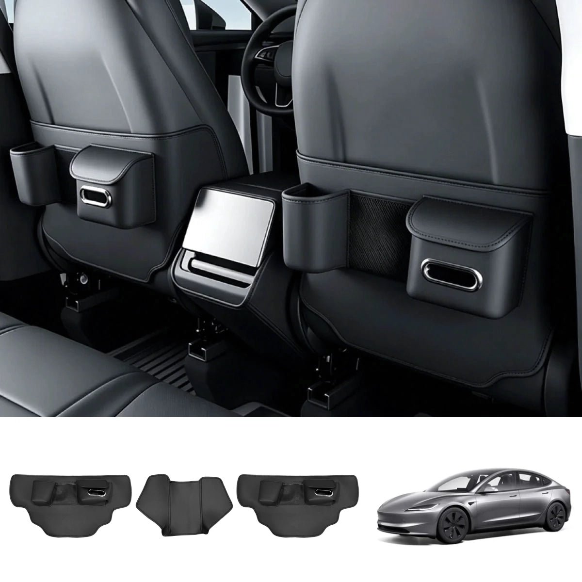 Nappa Leather Interior Anti-Kick Protection Mats for Tesla Model 3 Highland 2024+ - T-Launch