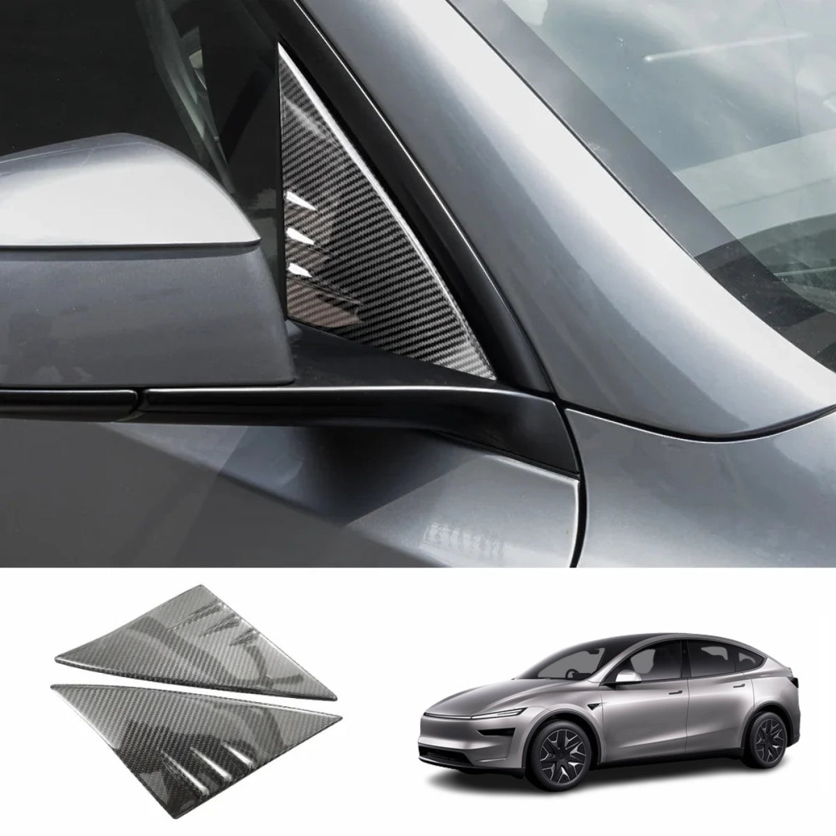 [Real Carbon Fiber] A-Pillar Triangle Window Cover Trim for Tesla Model Y L 2026+
