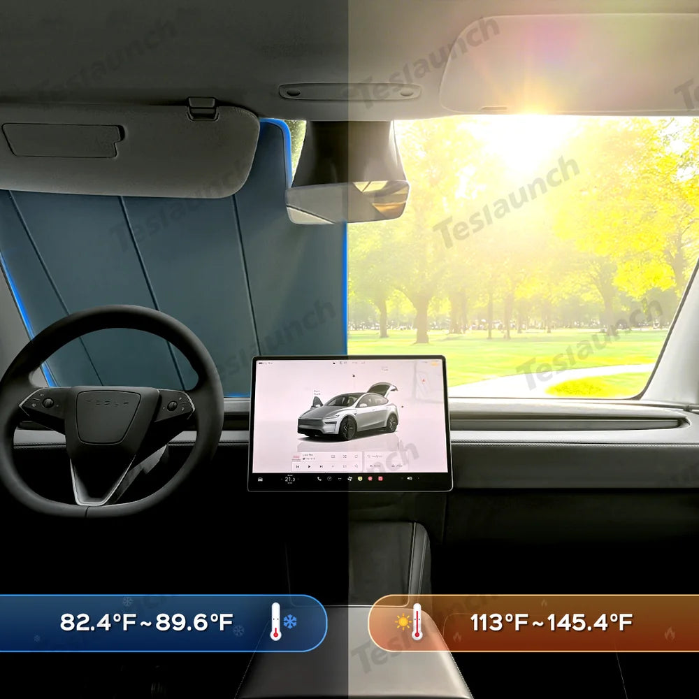 Graphite-Insulated Foldable Front Windshield Sunshade for Tesla Model 3 2017+/ Model Y 2020+