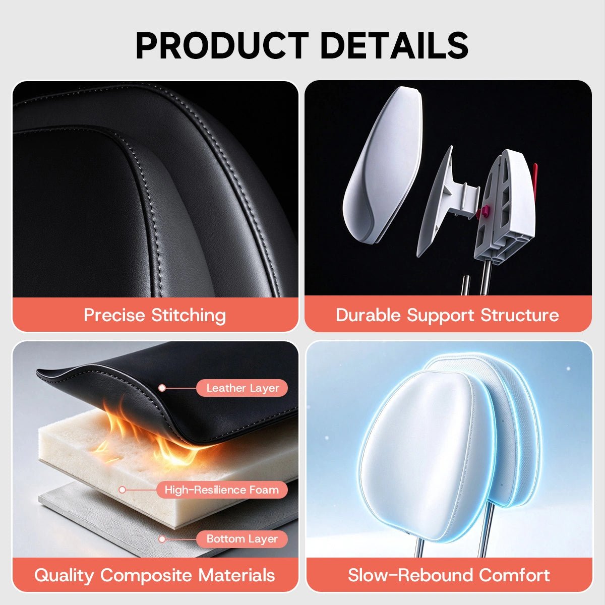 Adjustable Leather Headrest & Neck Support Pillow for Tesla Model 3 2017+ / Model Y 2020+ - T-Launch