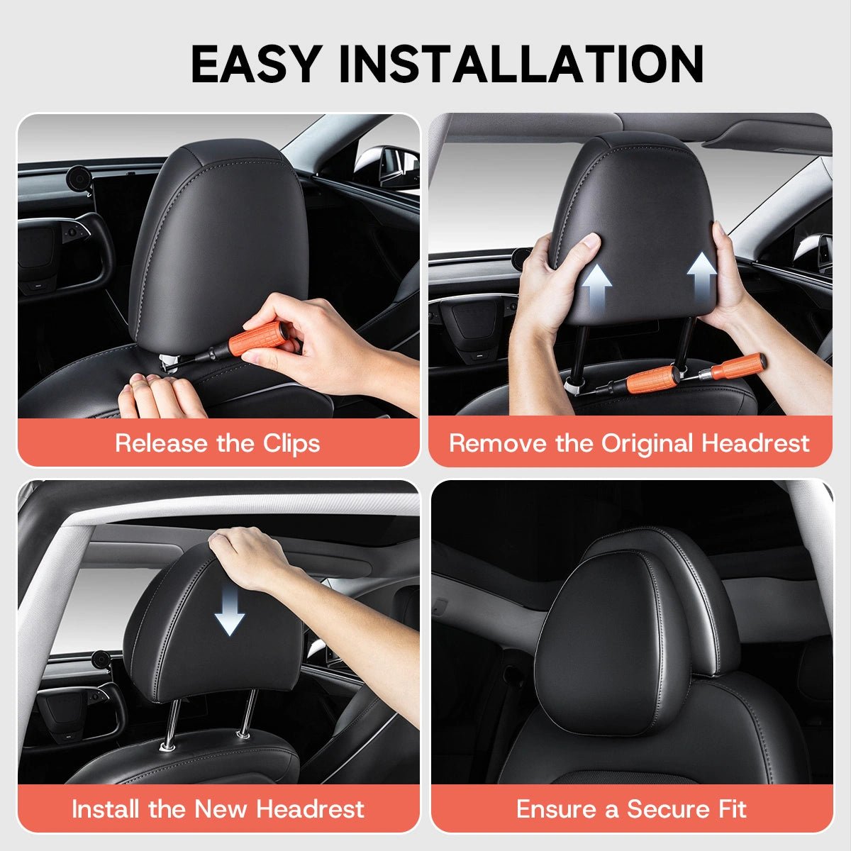Adjustable Leather Headrest & Neck Support Pillow for Tesla Model 3 2017+ / Model Y 2020+ - T-Launch