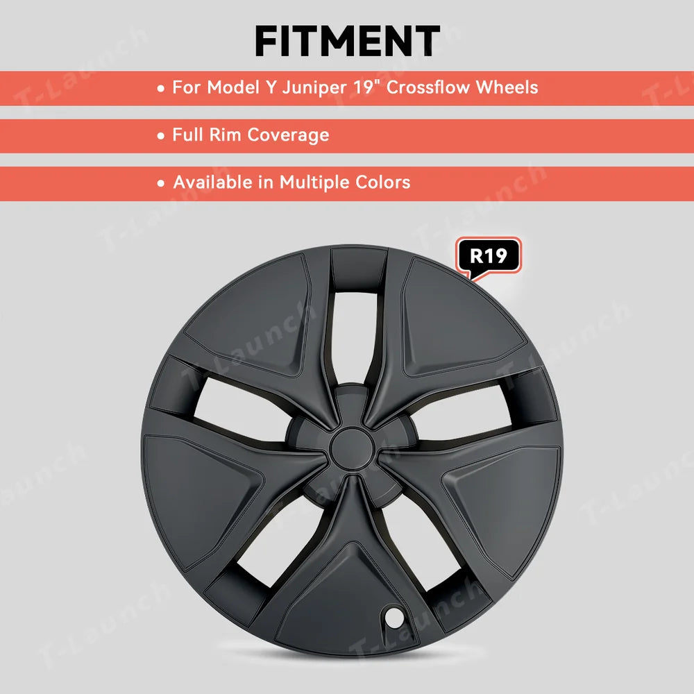 19'' Crossflow Full-Cover Hubcaps Wheel Covers – Arachnid 2.0 Style for Tesla Model Y Juniper 2025+ (Set of 4)