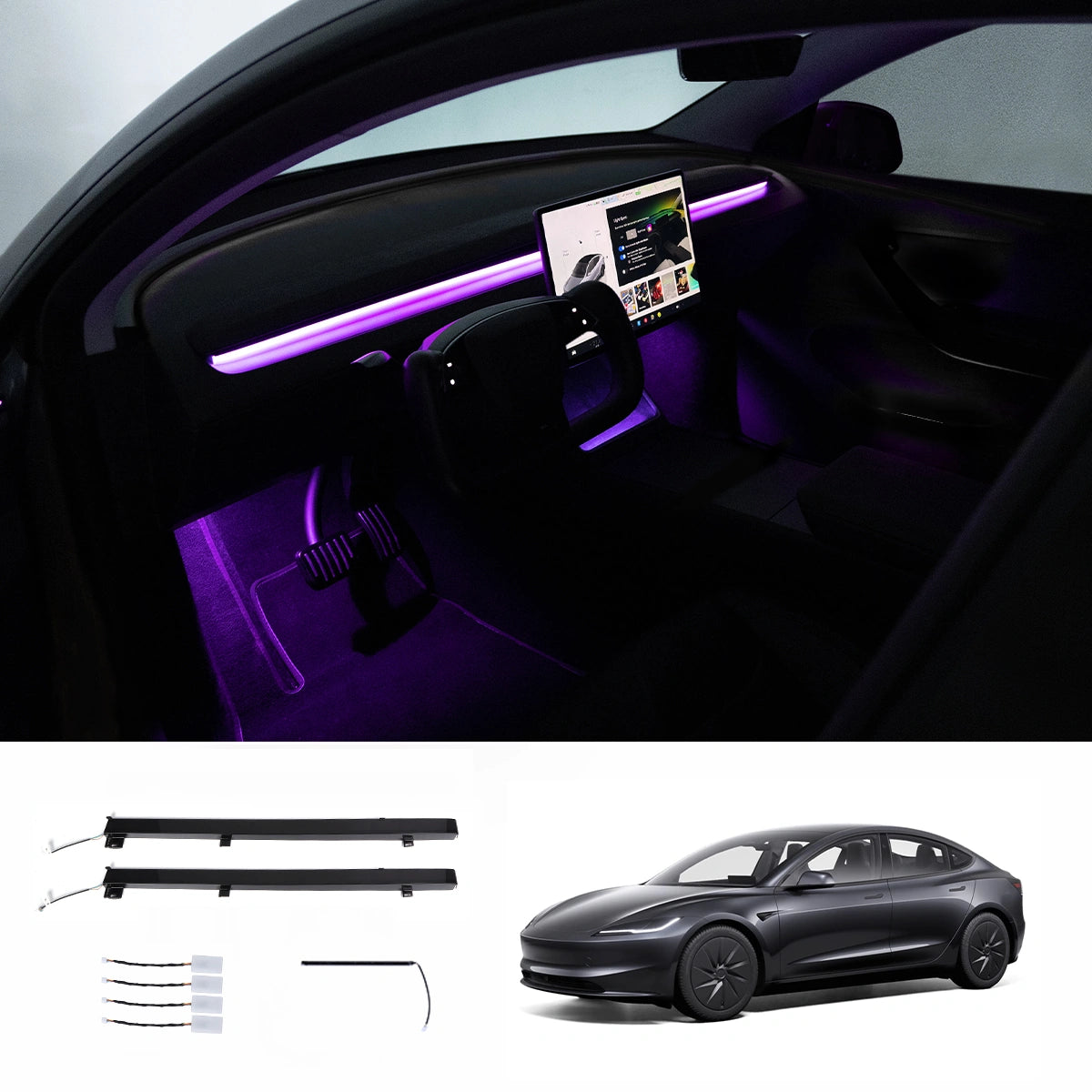 Interior RGB Ambient Lighting Kit for Tesla Model Y Juniper / Model 3 Highland
