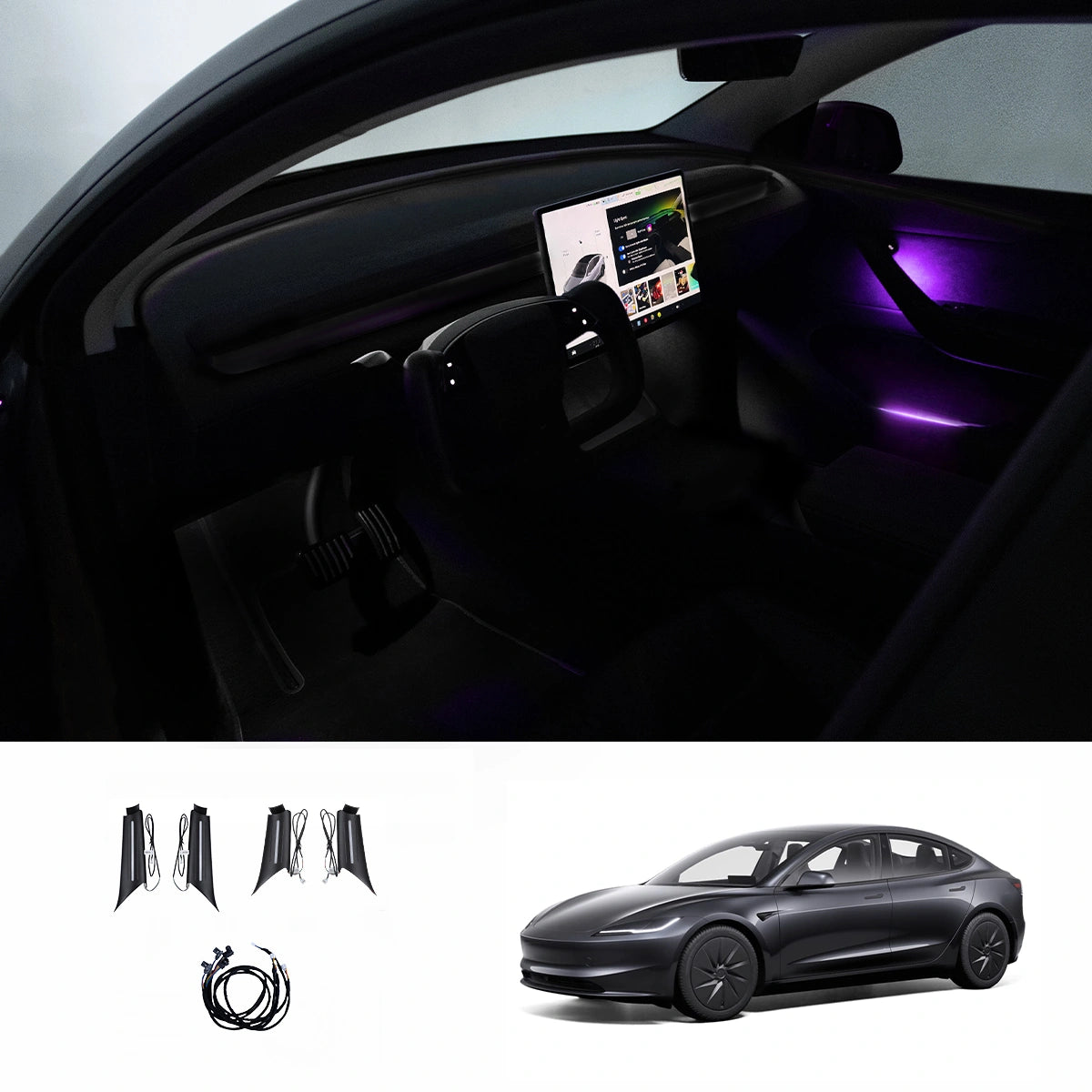 Interior RGB Ambient Lighting Kit for Tesla Model Y Juniper / Model 3 Highland