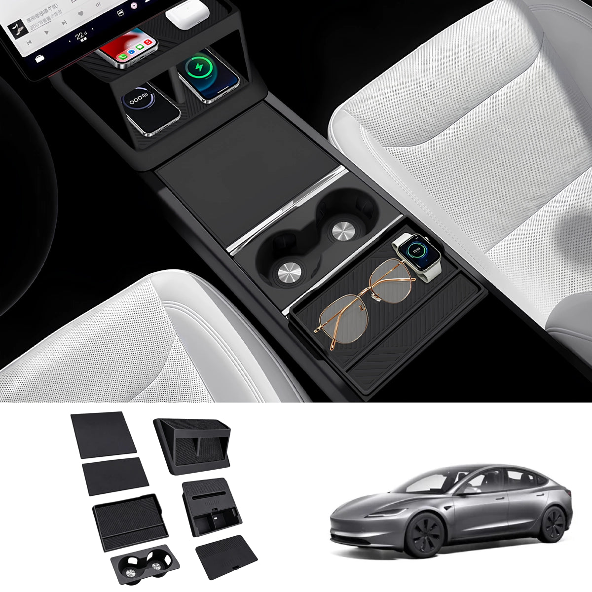 Center Console Organizer & Protector Full Set for Tesla Model 3 Highland 2024+