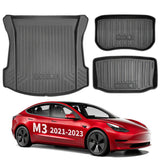 All Weather TPE Interior Floor Mats Cargo Liners Set for 2021-2023 Tesla Model 3