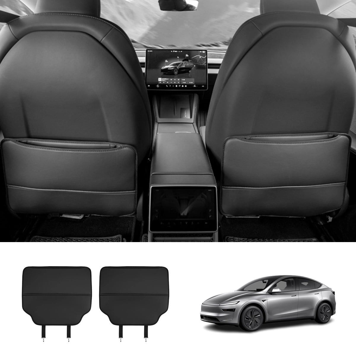 Nappa Leather Front Seat Back Kick Protectors for Tesla Model 3/Y/YL 2024+ (2 PCS)