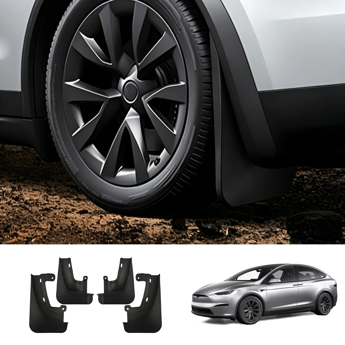 No-Drill Front & Rear Mud Flaps Splash Guards for Tesla Model X 2023-2026