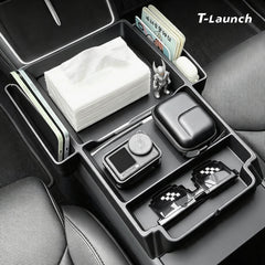 Center Console Upper Organizer Tray with Side Storage Pockets for Tesla Model 3/Y/YL 2024+
