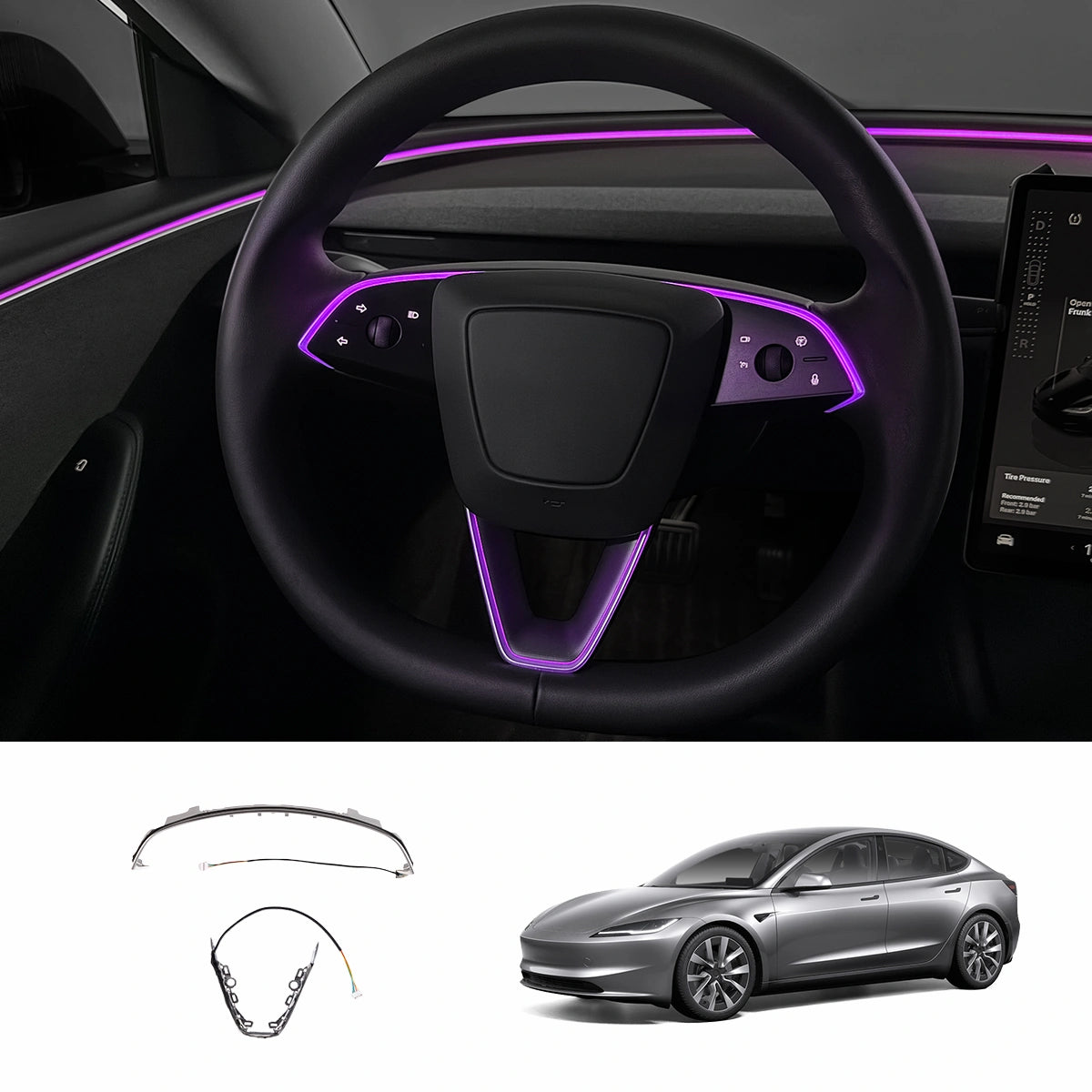 RGB Steering Wheel Ambient Lighting Kit for Tesla Model 3 Highland 2024+/Model Y Juniper 2025+/Model YL 2026+
