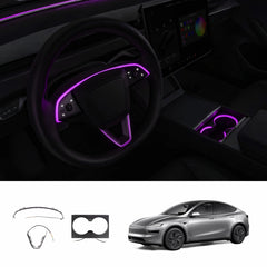 RGB Steering Wheel & Cup Holder Ambient Light Kit for Tesla Model 3 Highland 2024+ / Model Y Juniper 2025+ / Model YL 2026+