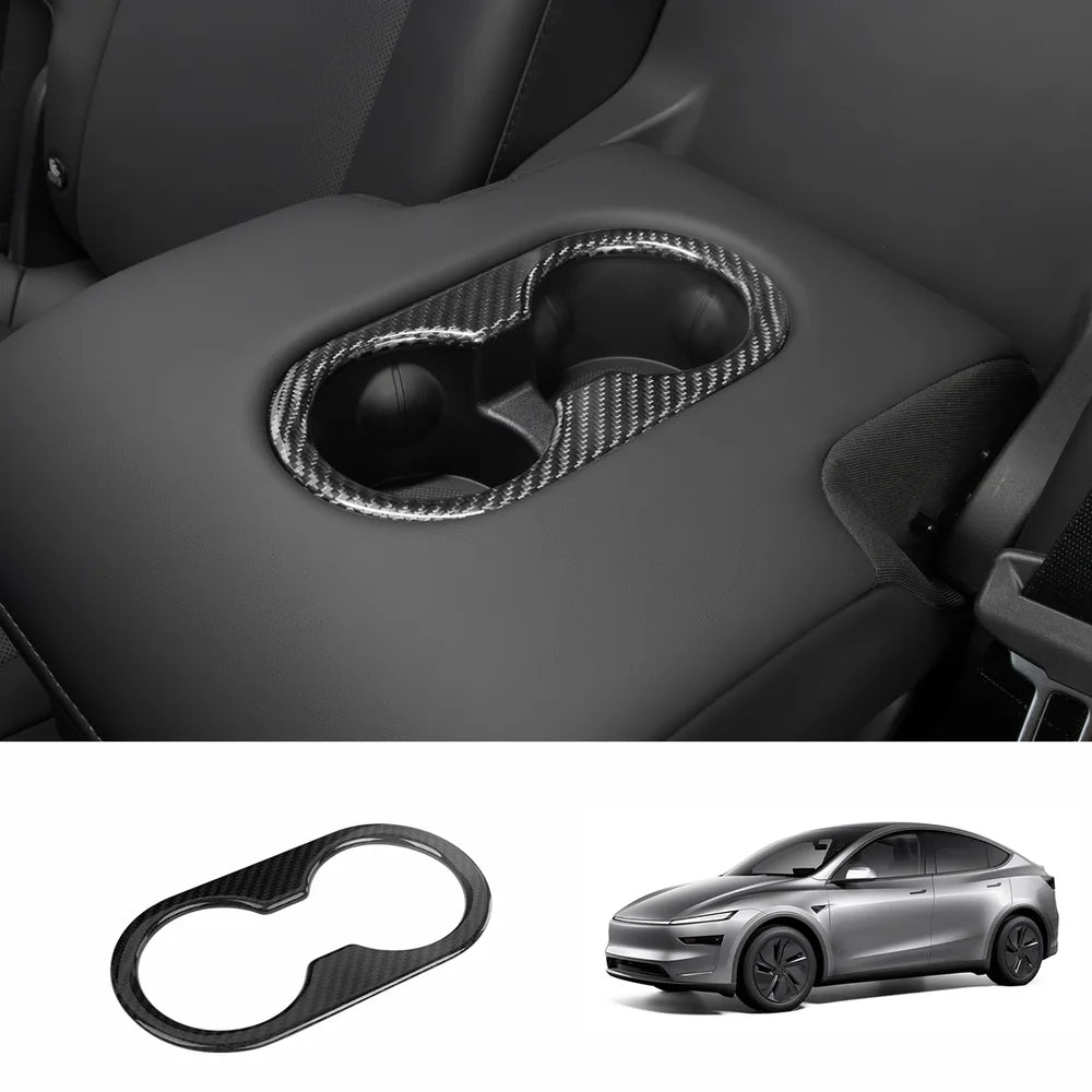 [Real Carbon Fiber] Rear Armrest Cup Holder Cover for Tesla Model Y Juniper 2025+