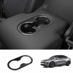 [Real Carbon Fiber] Rear Armrest Cup Holder Cover for Tesla Model Y Juniper 2025+