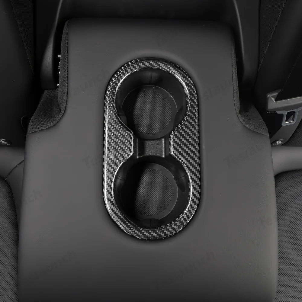 [Real Carbon Fiber] Rear Armrest Cup Holder Cover for Tesla Model Y Juniper 2025+