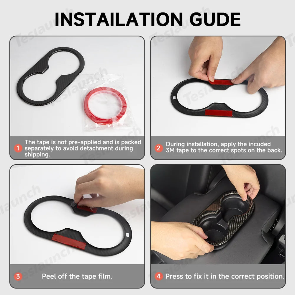 [Real Carbon Fiber] Rear Armrest Cup Holder Cover for Tesla Model Y Juniper 2025+