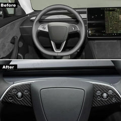 [Real Carbon Fiber] ที่หุ้มแผงพวงมาลัย (2 ชิ้น) สำหรับ Tesla Model 3 ไฮแลนด์ 2024+