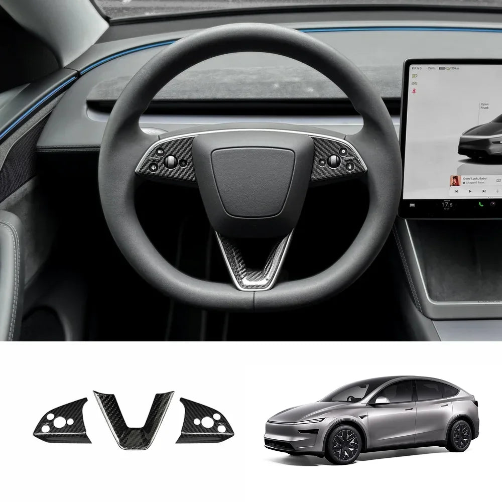 [Real Carbon Fiber] Steering Wheel Trim Cover Kit for Tesla Model YL 2026+