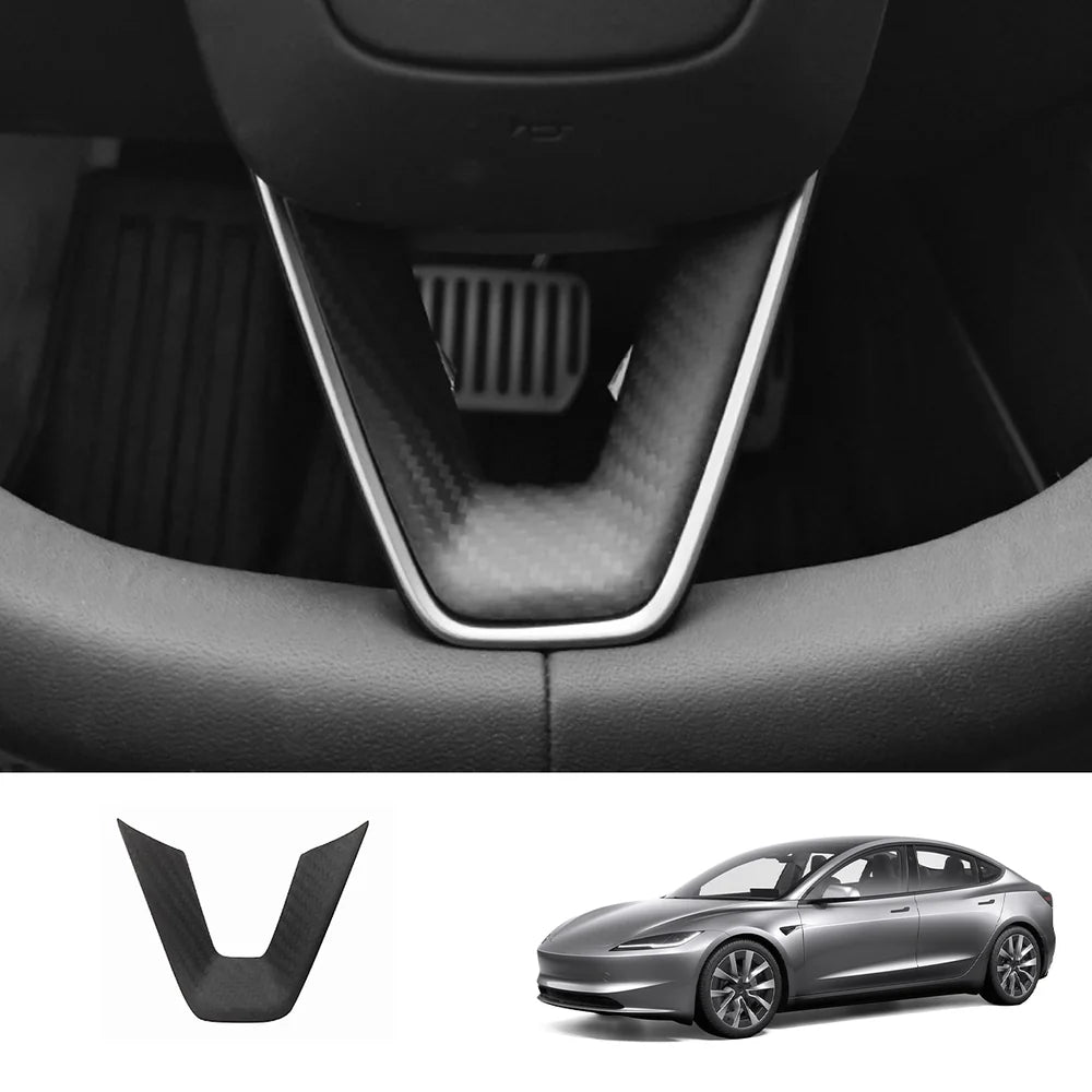 [Real Carbon Fiber] Steering Wheel V-Cover For Tesla 2024+ Model 3 Highland