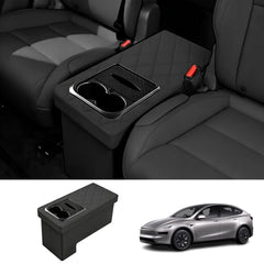Foldable Rear Seat Storage Box with Cup Holders for Tesla Model Y L 2026+