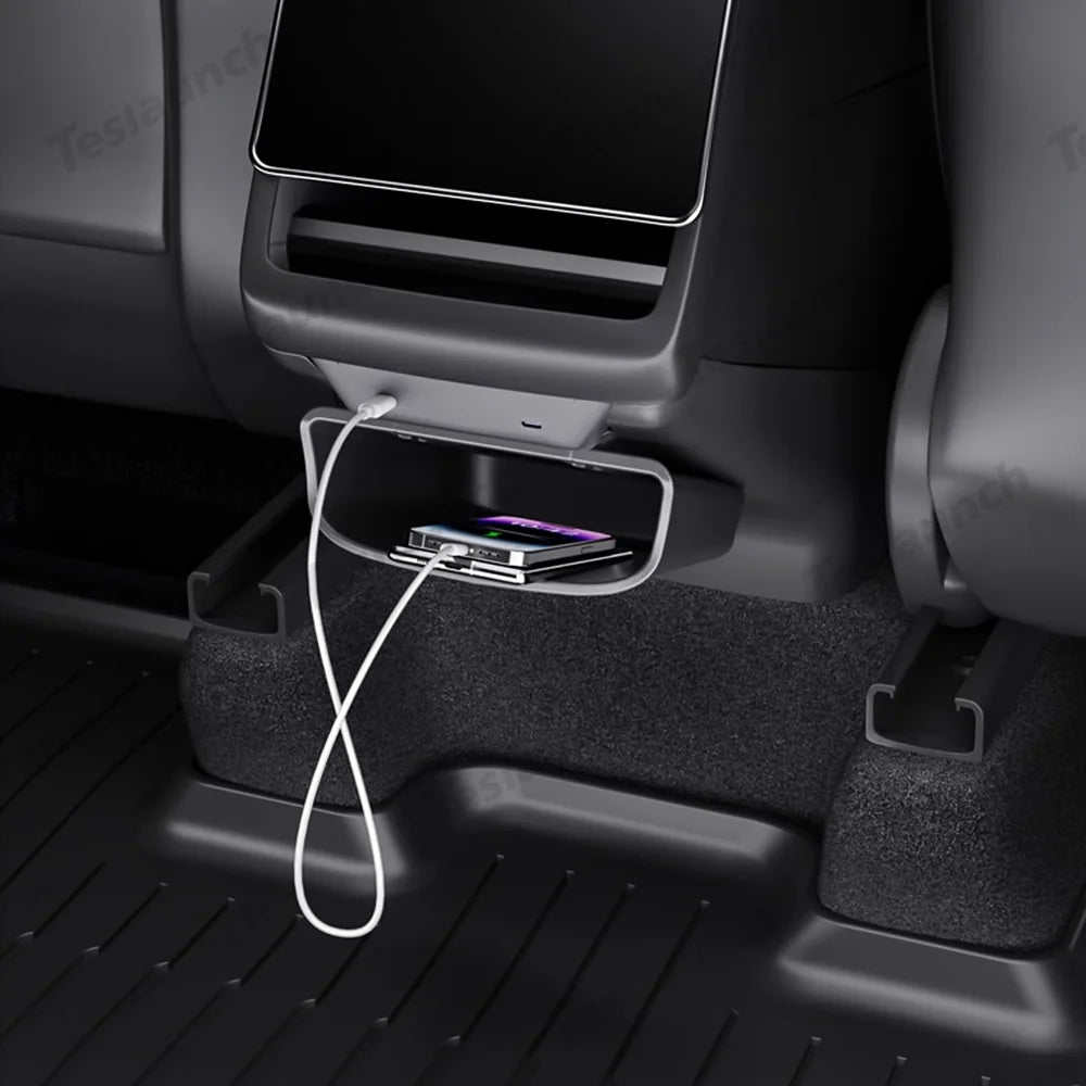 Rear Center Console Kick Guard & Storage Box for Tesla Model Y Juniper 2025+ / Model 3 Highland 2024+