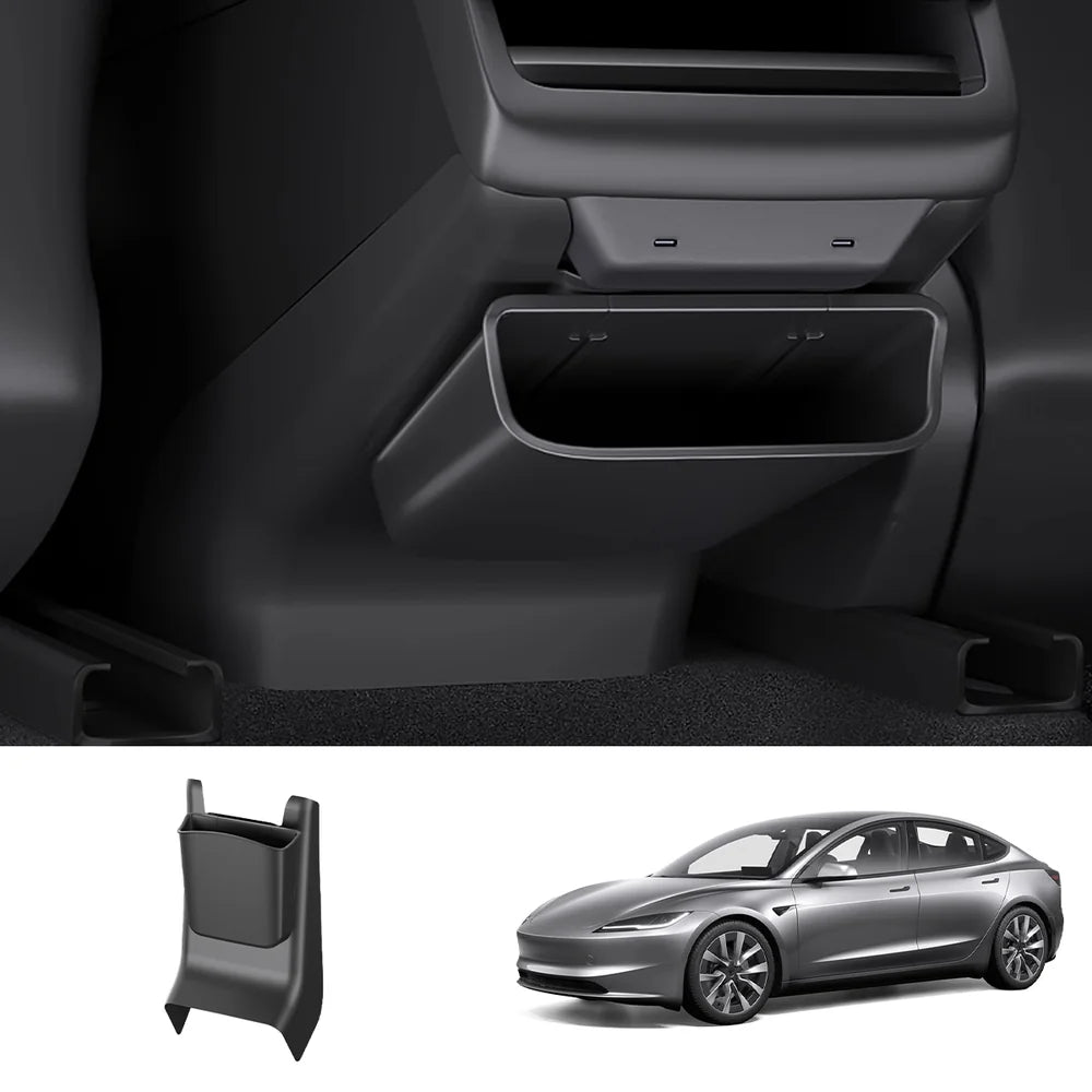 Rear Center Console Kick Guard & Storage Box for Tesla Model Y Juniper 2025+ / Model 3 Highland 2024+