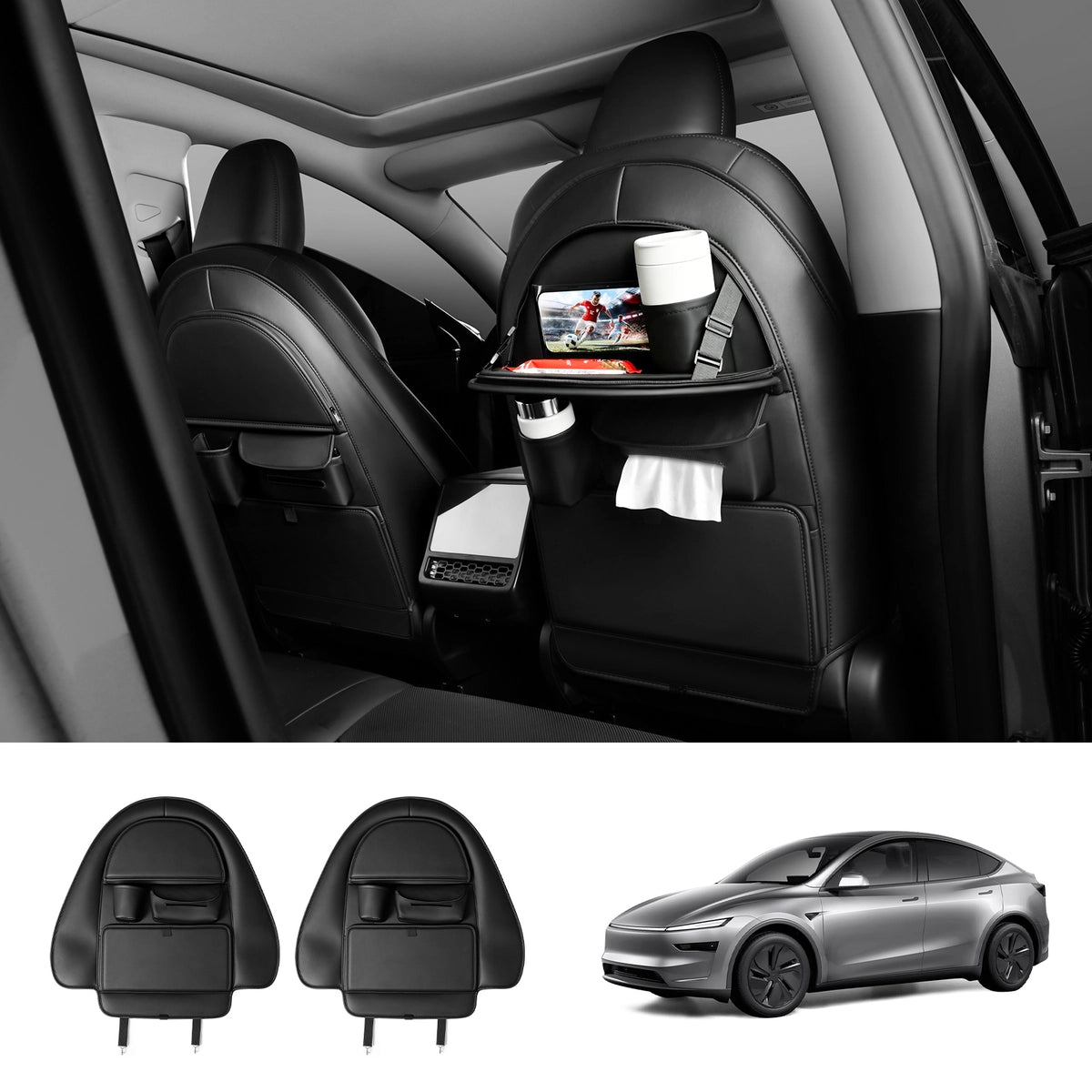Nappa Leather Seat Back Kick Protector & Multi-Function Organizer for Tesla Model 3/Y 2017+ - T-Launch