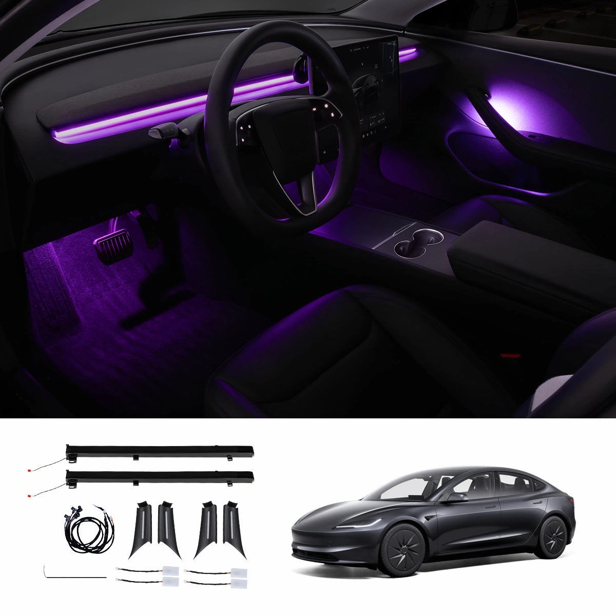 Smart RGB Ambient Lighting Kit with BSD Warning for Tesla Model 3/Y Standard 2026+