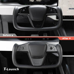 [Real Carbon Fiber] Jug Capac Volan Suprapunere Panou Placa Pentru Model S/X (2021-2024)
