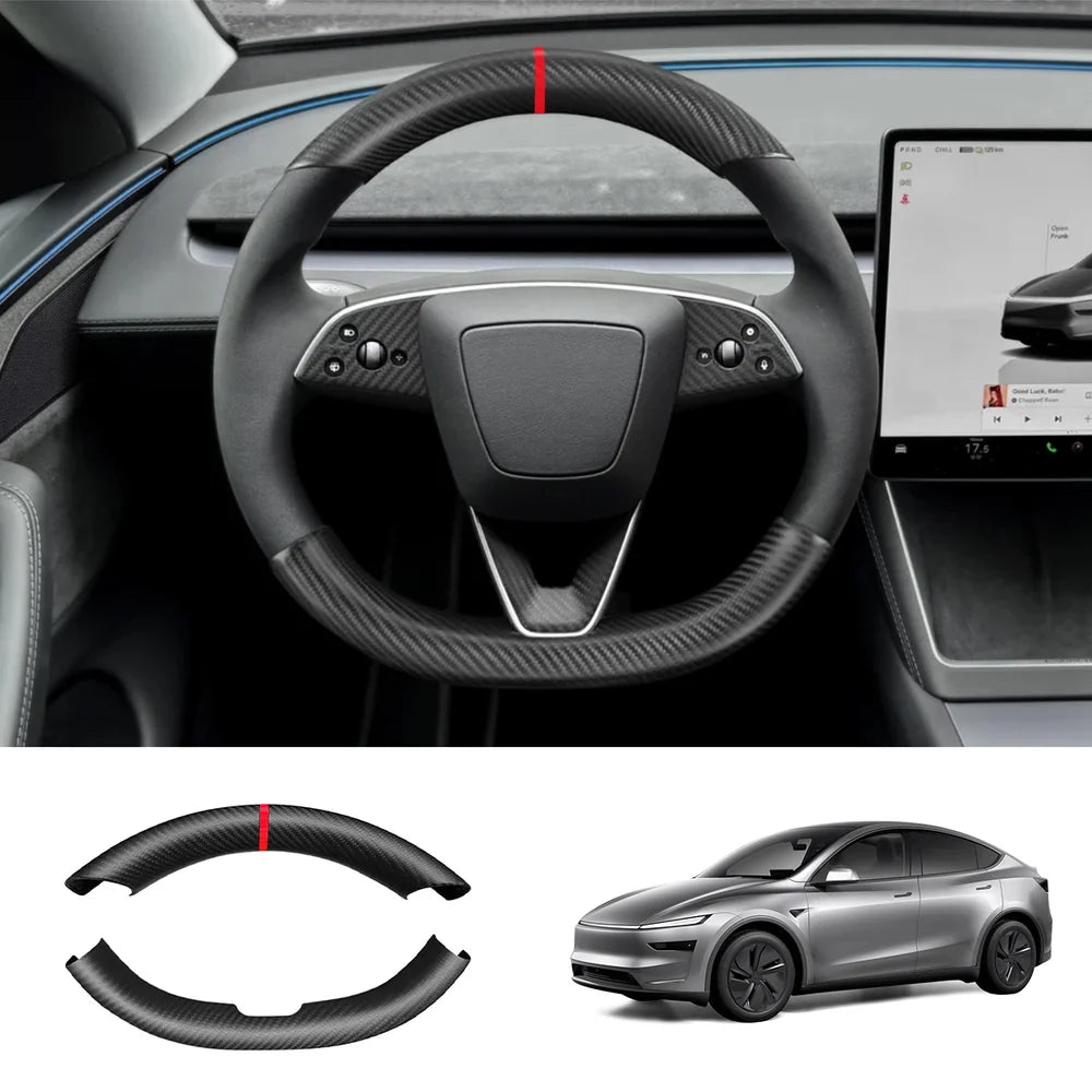 [Real Carbon Fiber] Steering Wheel Caps Cover for Tesla Model Y Juniper 2025+