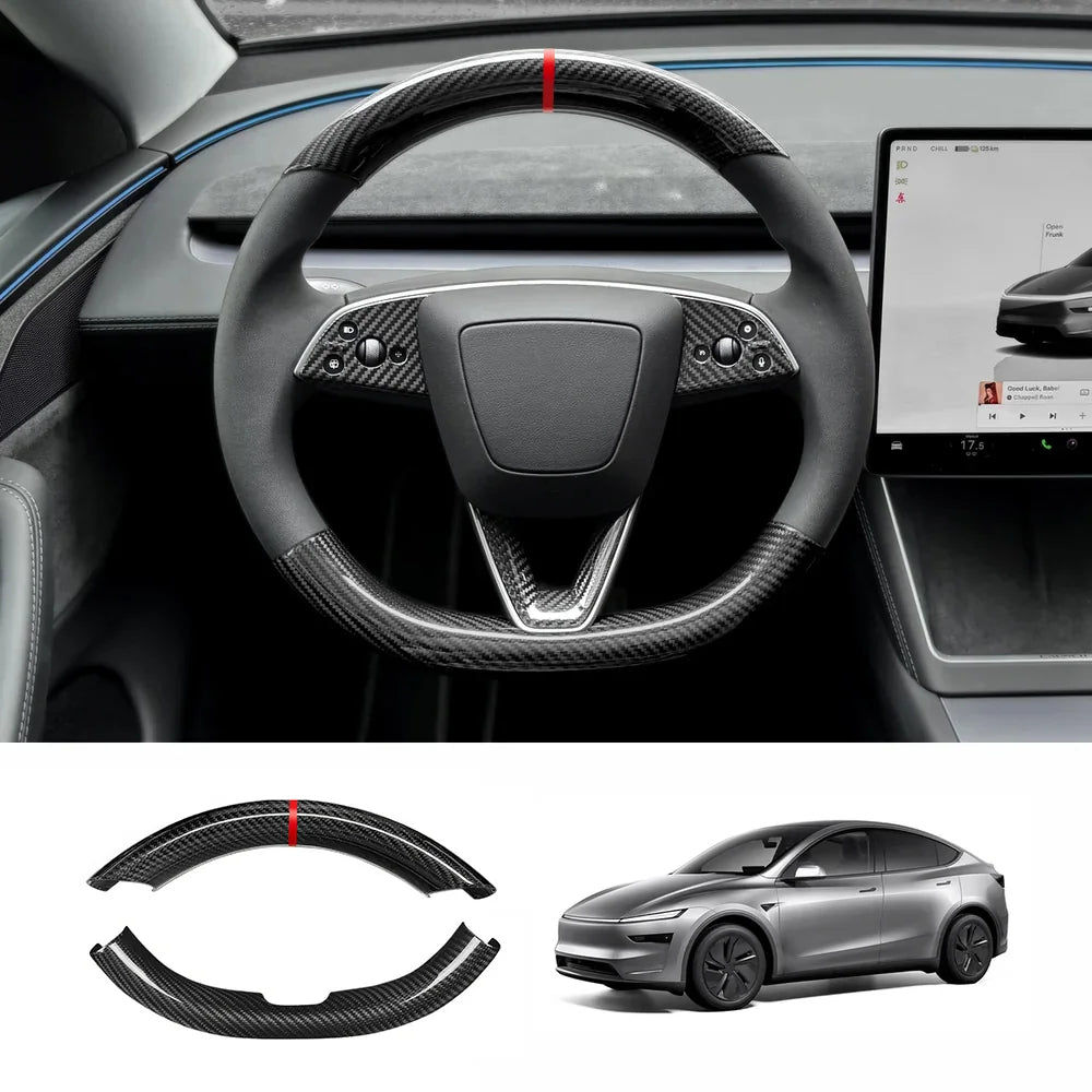 [Real Carbon Fiber] Steering Wheel Caps Cover for Tesla Model Y Juniper 2025+