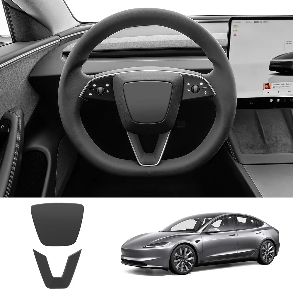 ABS Steering Wheel Center & V-Shape Trim for Tesla Model Y Juniper 2025+ / Model 3 Highland 2024+
