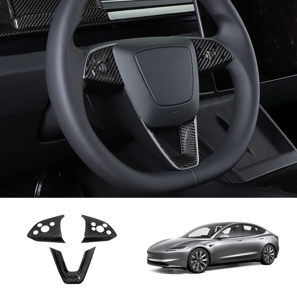 [Real Carbon Fiber] Steering Wheel Panel Covers (2PCS) for Tesla Model 3 Highland 2024+