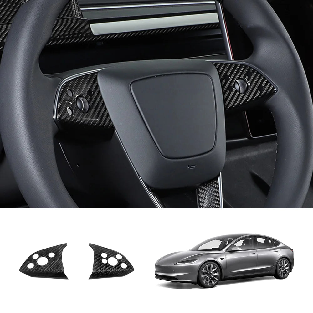 [Real Carbon Fiber] ที่หุ้มแผงพวงมาลัย (2 ชิ้น) สำหรับ Tesla Model 3 ไฮแลนด์ 2024+
