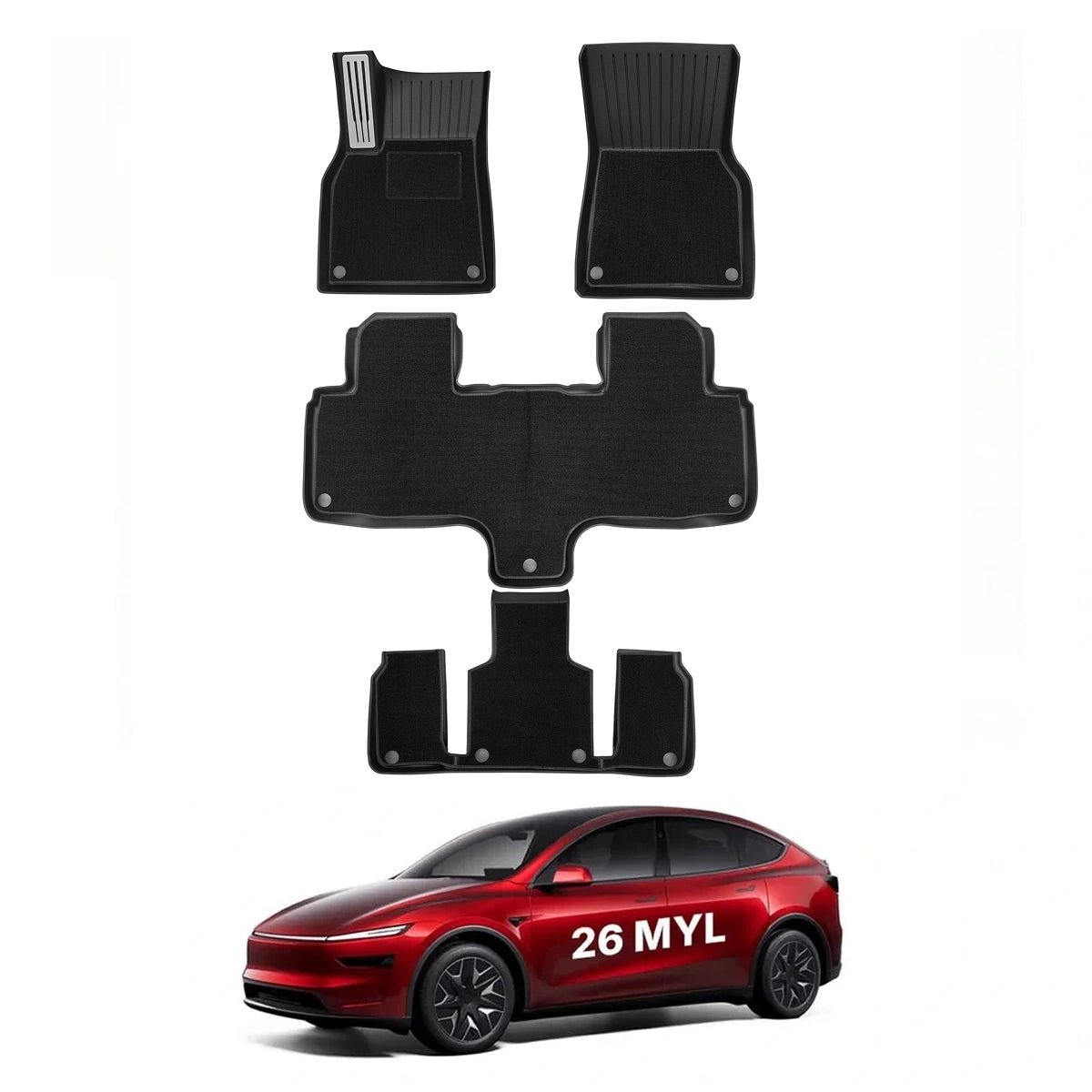 2-Layer All-Weather TPE & Carpet Floor Mats for Tesla Model Y L 2026+ (LHD Only) - T-Launch