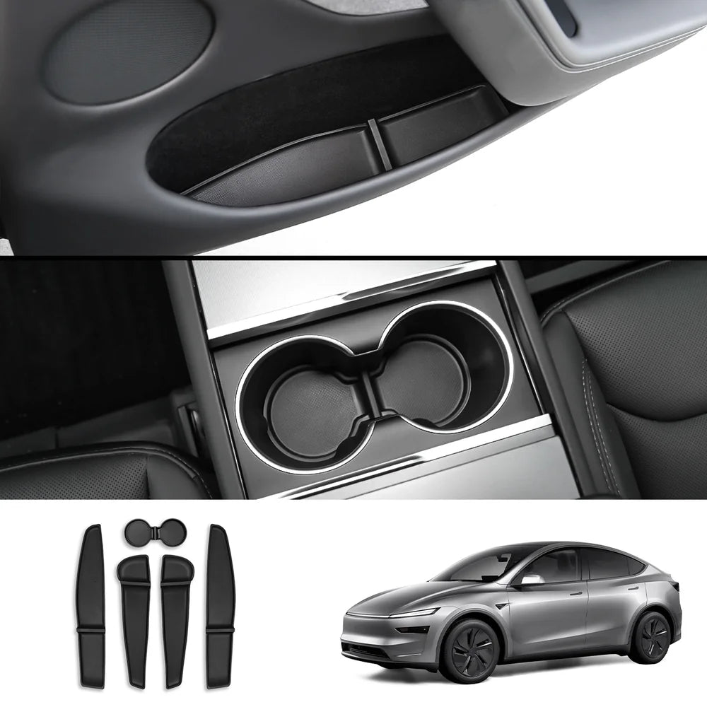 TPE Door Storage & Cup Holder Mats for Tesla Model Y Juniper 2025+