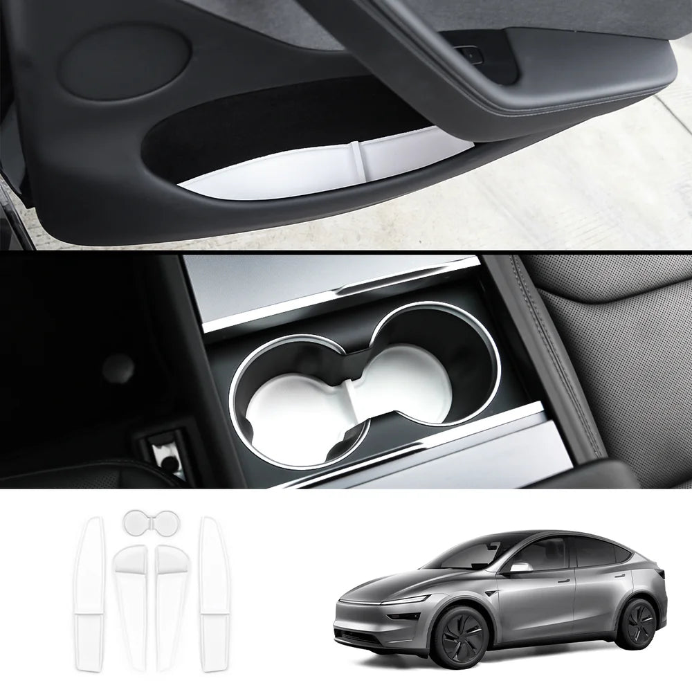 TPE Door Storage & Cup Holder Mats for Tesla Model Y Juniper 2025+