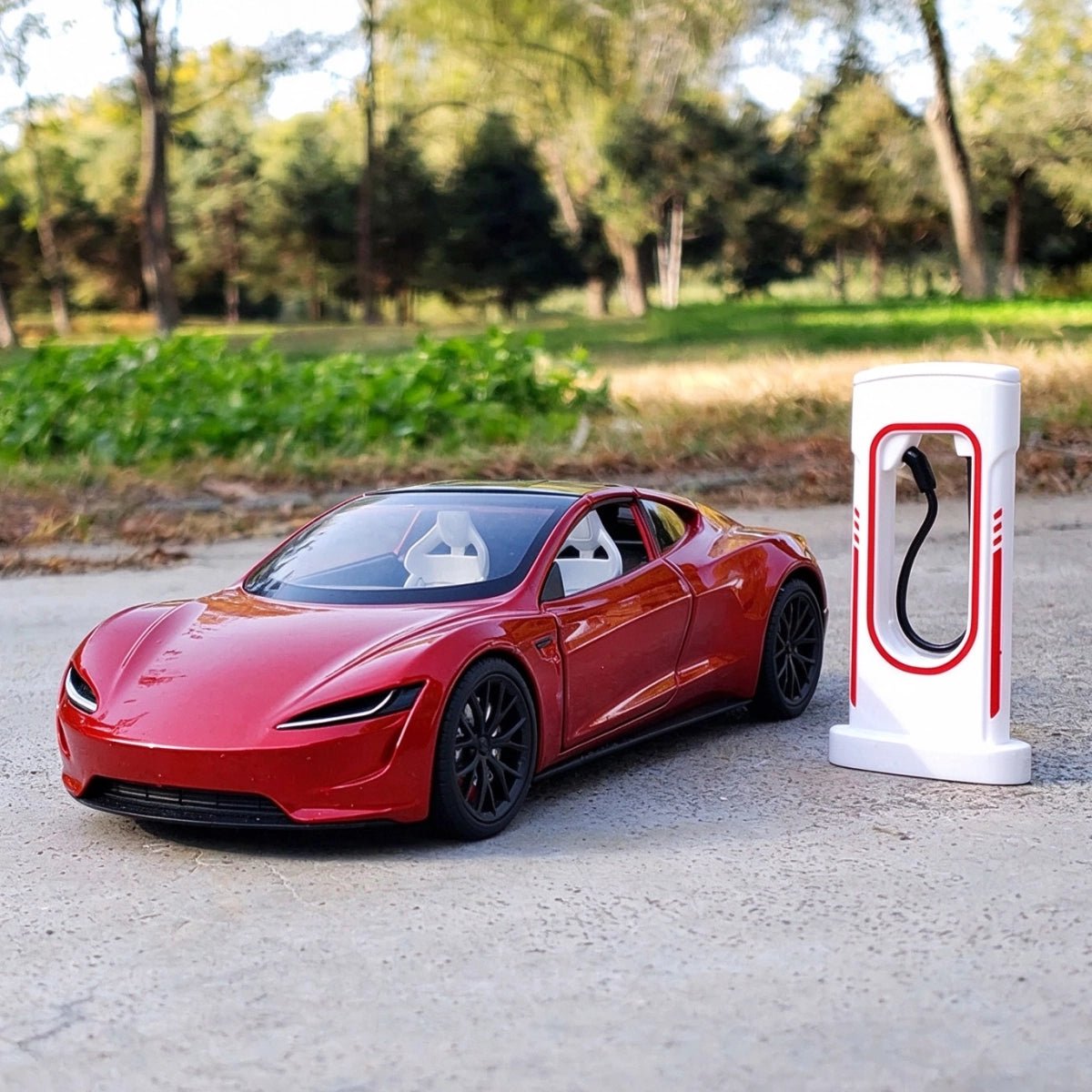 1:24 Tesla Roadster Diecast Model Car with Charging Pile - T-Launch