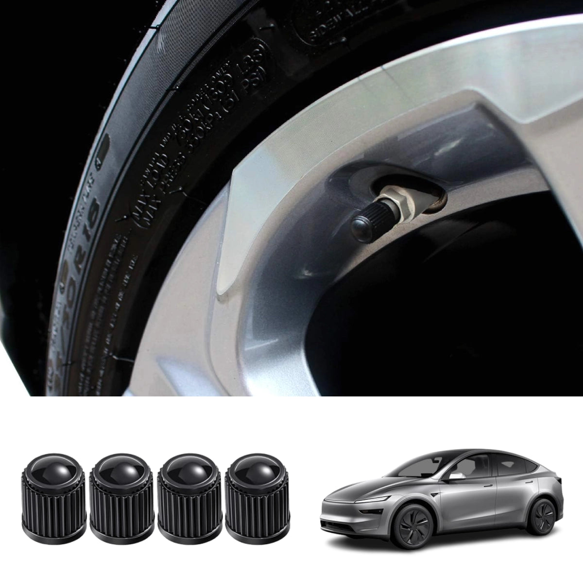 Tire Valve Stem Caps with Rubber Seal for Tesla Model 3/Y/S/X/Cybertruck