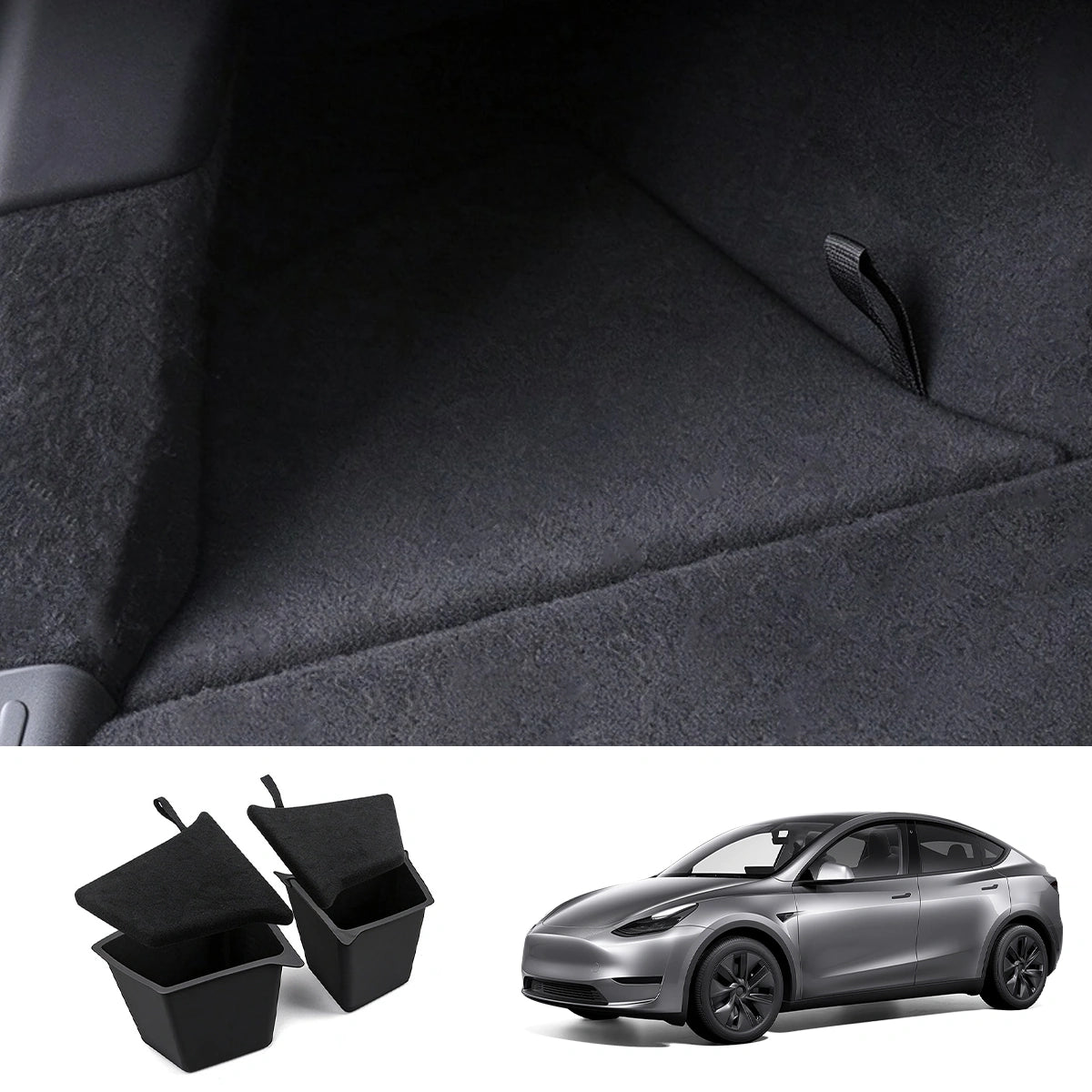 Rear Trunk Side Storage Boxes with Flocked Covers for Tesla Model Y 2021–2024