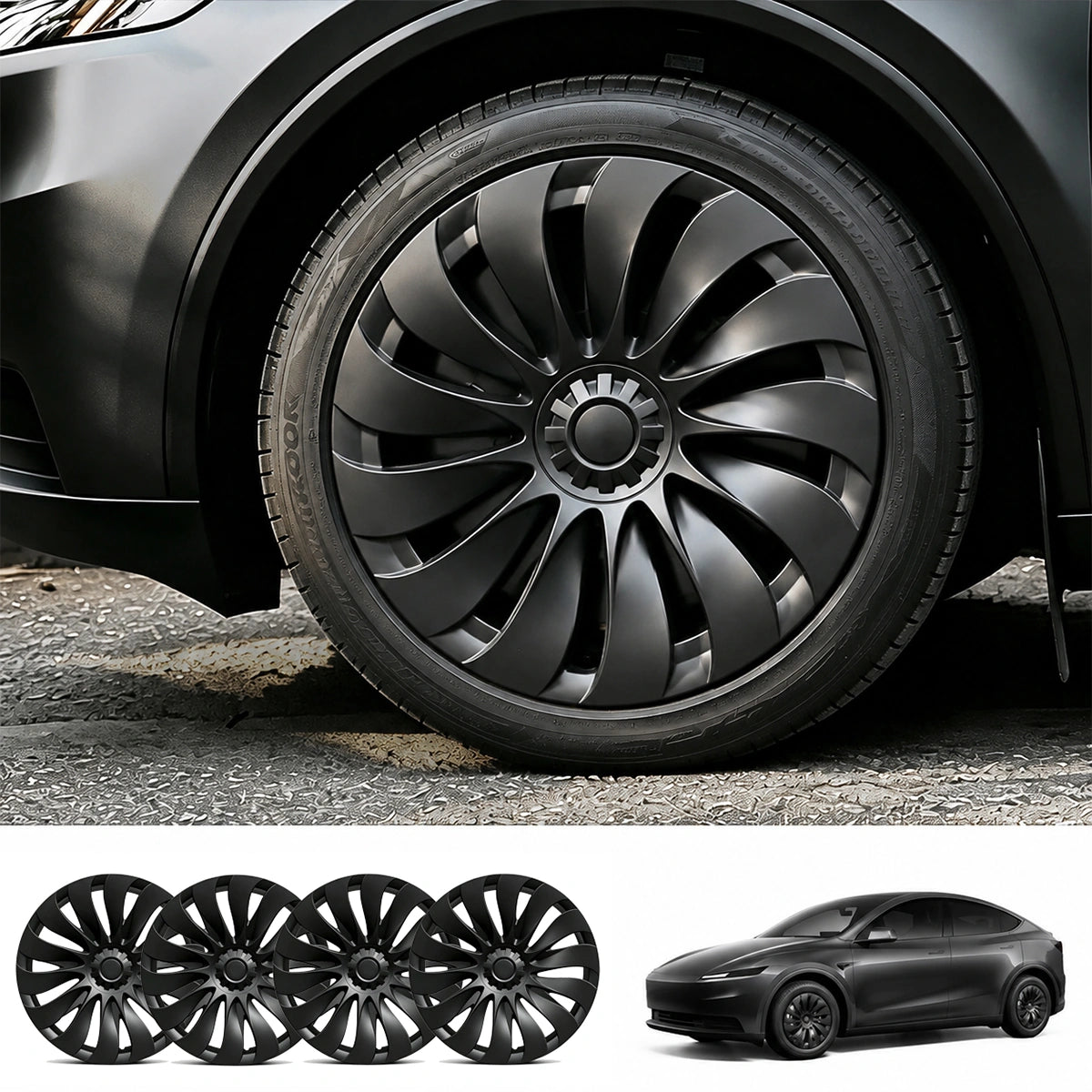Turbine-Style Hubcaps Wheel Covers for 2026 Tesla Model Y Standard 18'' Aperture Wheels (Set of 4)