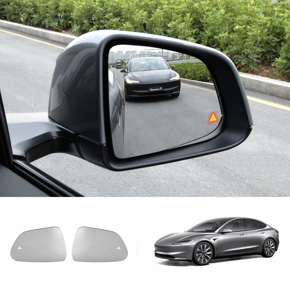 BSD Blind Spot Warning Mirror Glass for Tesla Model 3/3 Highland (2PCS Set)