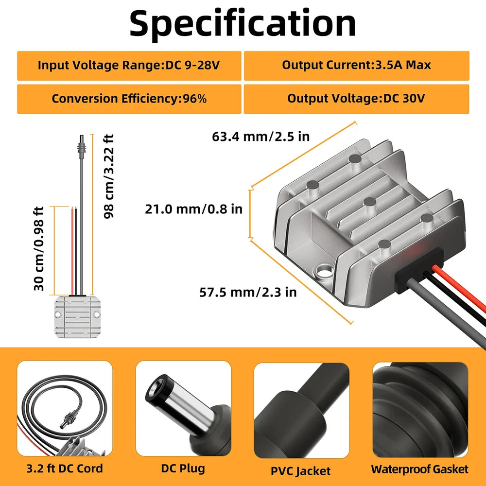12V/24V to 30V Power Supply Adapter with DC Plug for Starlink Mini