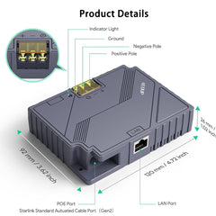 3-in-1 PoE Injector with 9- 36V DC Step-Up Converter for Starlink Gen 2