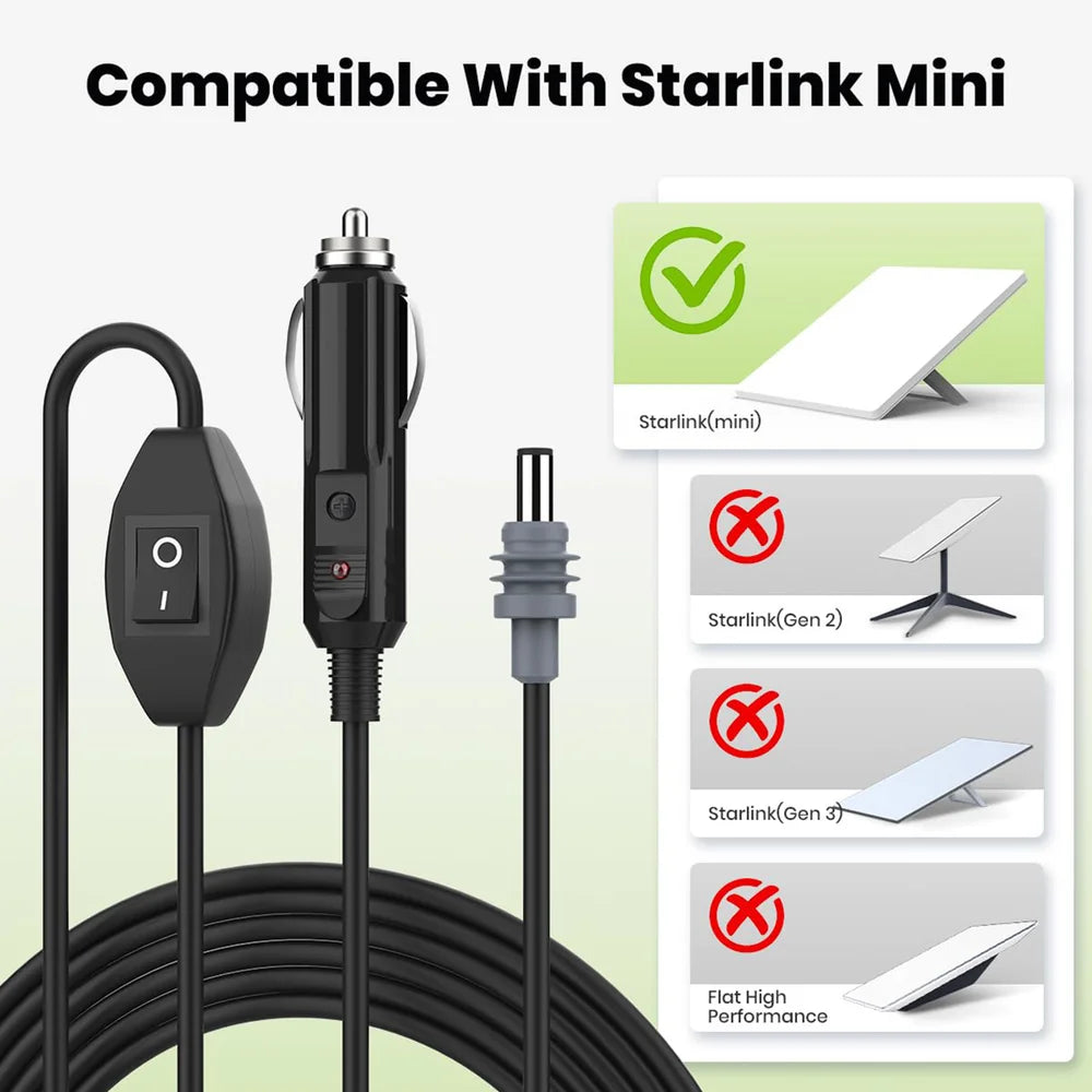 thumbnail image 2 of Car Charger To DC Cable With Switch For Starlink Mini (10ft/3m 2 of 14