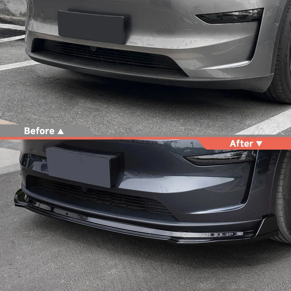 ABS 3-Piece No-Drill front bumper lip spoiler for Tesla Model Y Juniper 2025+ - T-Launch