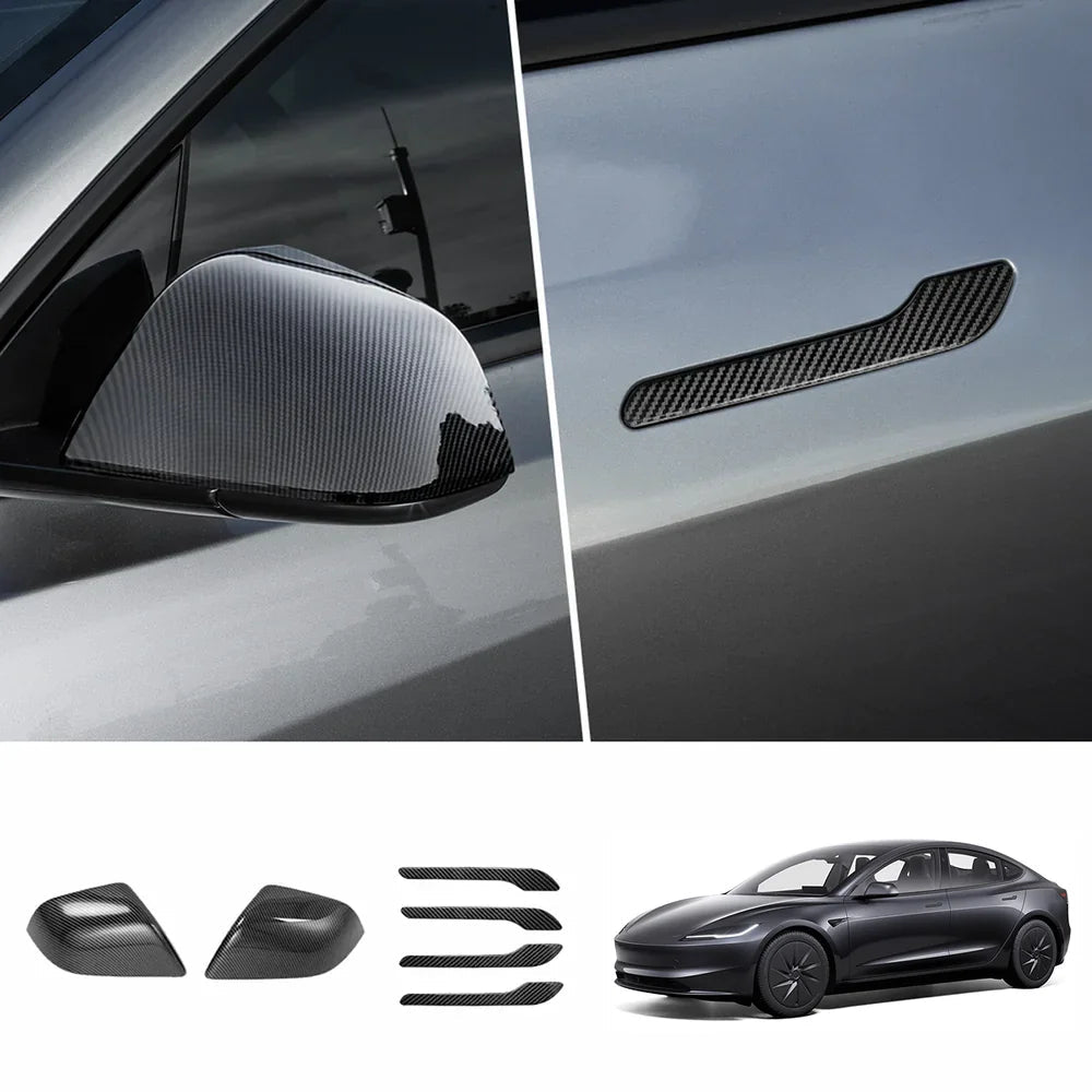 ABS Side Mirror Covers & Door Handle Covers for Tesla Model 3 Highland Standard 2025+ - T-Launch