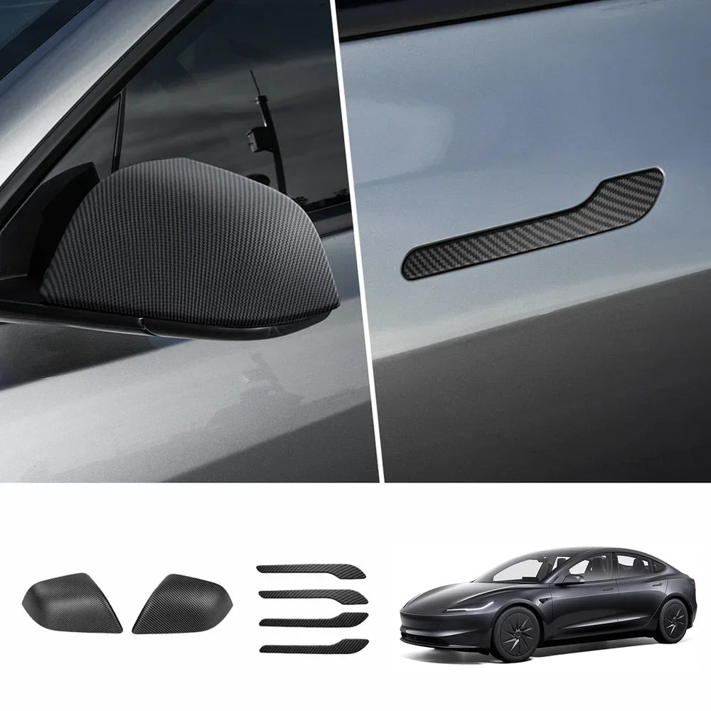 ABS Side Mirror Covers & Door Handle Covers for Tesla Model 3 Highland Standard 2025+ - T-Launch