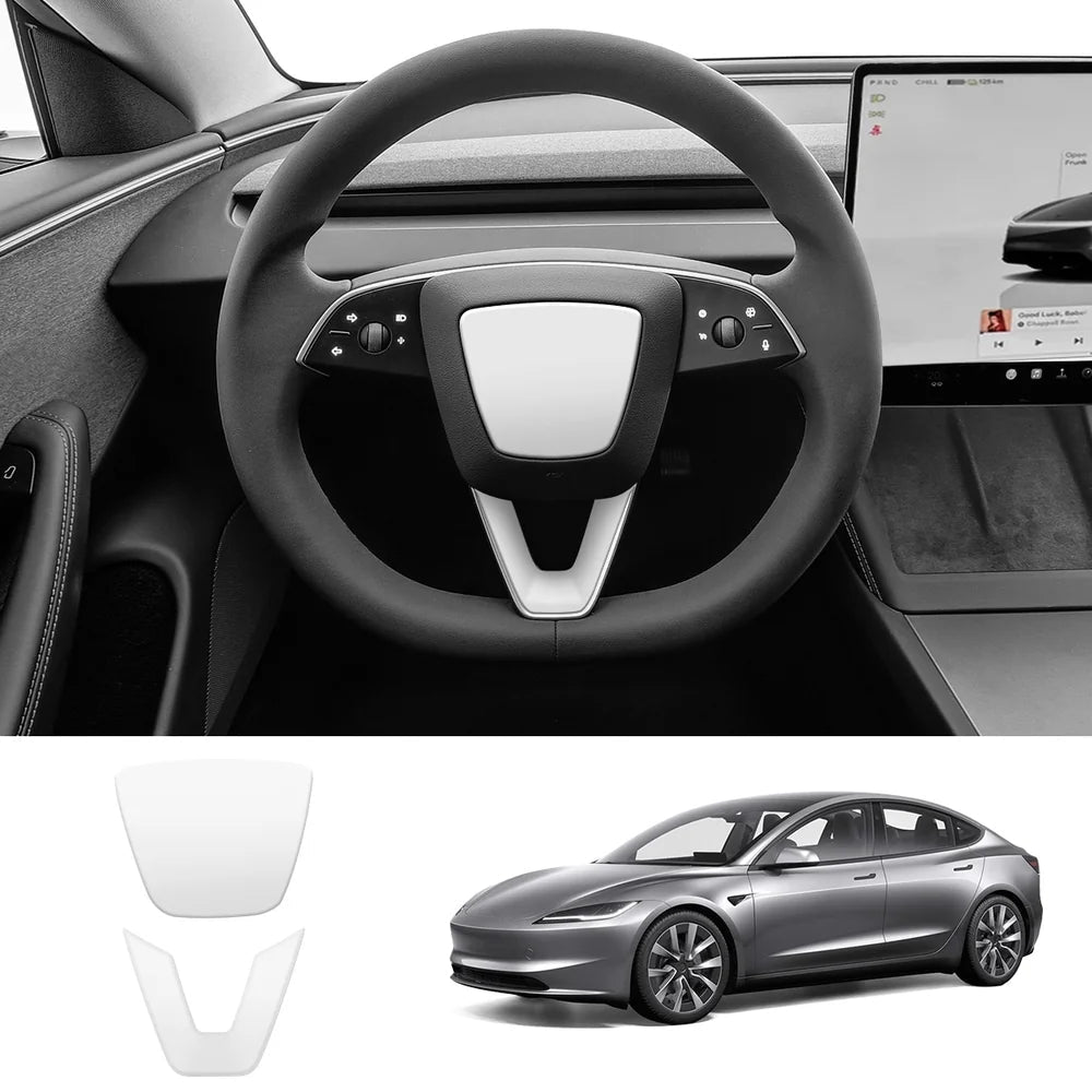 ABS Steering Wheel Center & V-Shape Trim for Tesla Model Y Juniper 2025+ / Model 3 Highland 2024+ - T-Launch